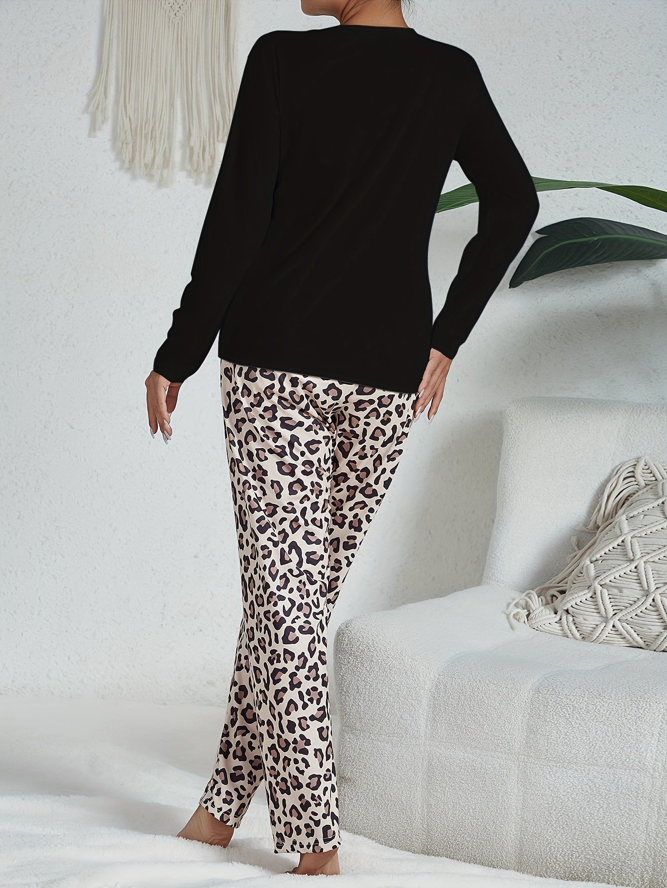 Leopard Pajama Set Long Sleeve Heart Print Top & Pants