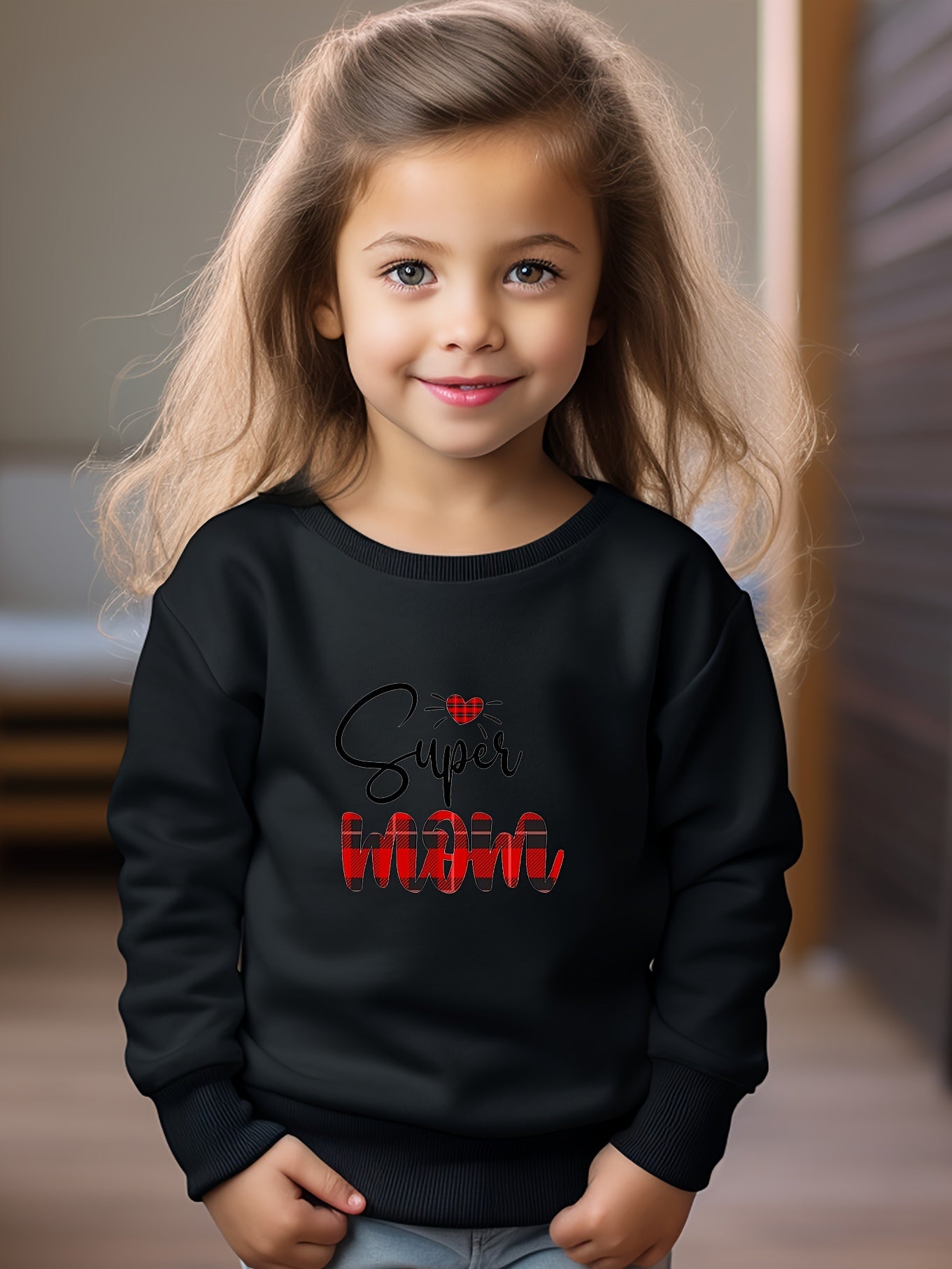 Girls Letters Pattern Crew Neck Long Sleeve Sweatshirt