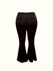  Solid High Rise Flared Leg Trousers