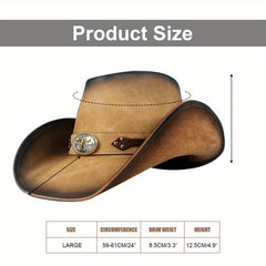 MUMUWU Leather Cowboy Hat Outdoor Wide Brim Cowgirl Hat Light Brown Khaki