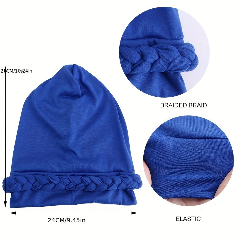 Boho Braided Turban Cap Solid Hijab Head Wrap Elastic Bonnet