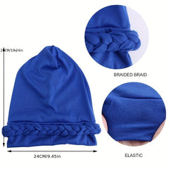 Boho Braided Turban Cap Solid Hijab Head Wrap Elastic Bonnet