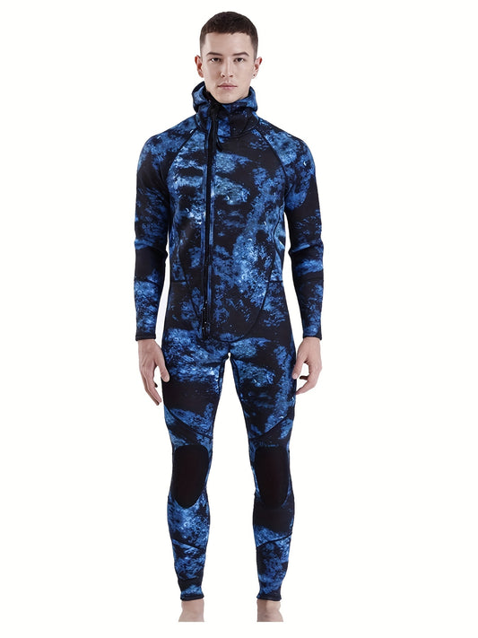 Men's Neoprene 3mm Hoodie Wetsuit Front Zipper Full Suit