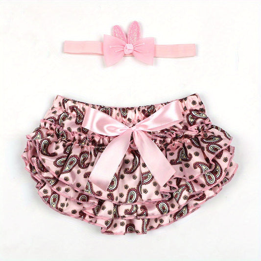 Baby Shorts Cashew Flower Pattern Satin PP Pants Set