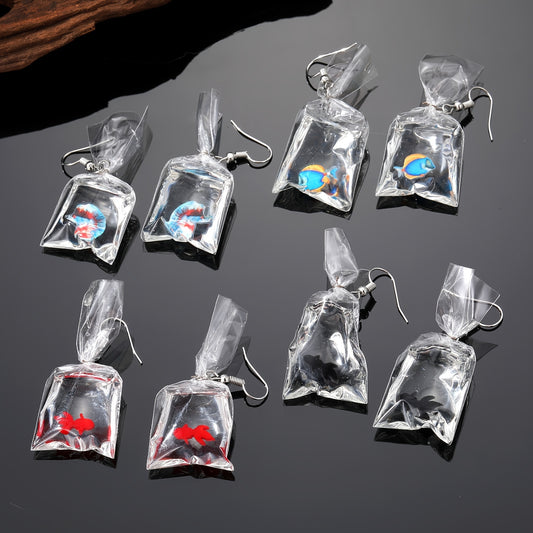 Goldfish Water Bag Drop Earrings Ocean Animal Pendant