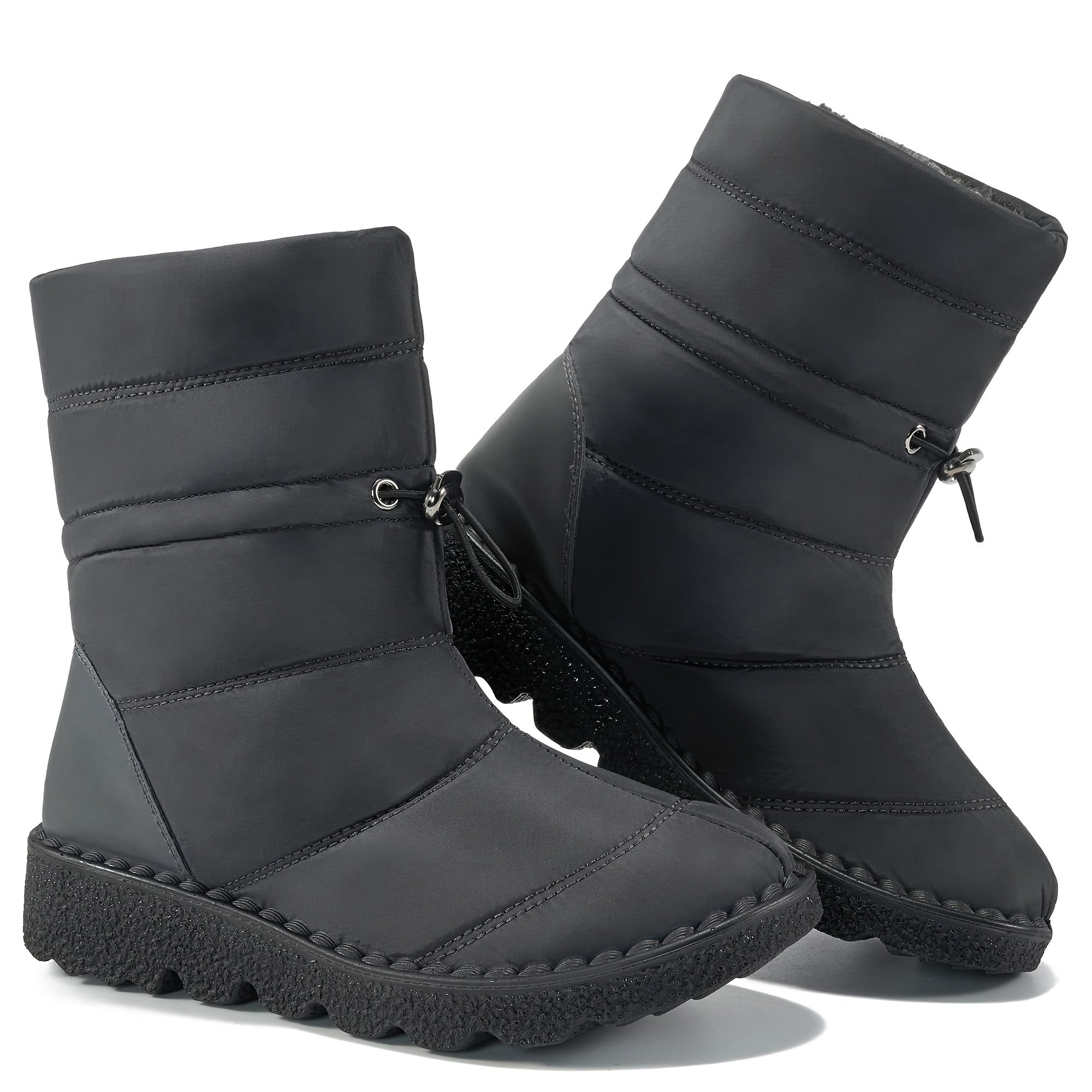 Faux Fur Lined Thermal Snow Boots Plush Furry Round Toe Flat Winter Shoes