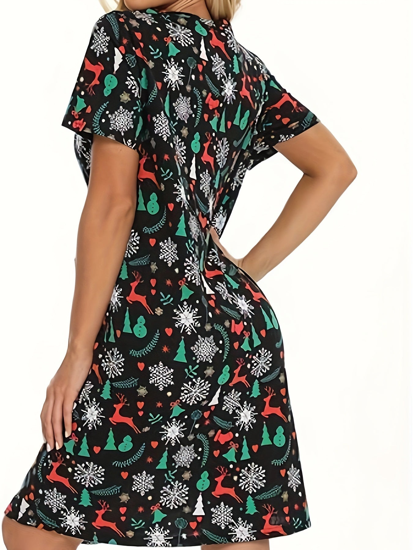  Christmas Nightdress Women's Plus Allover Print Short Sleeve Tee
