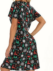  Christmas Nightdress Women's Plus Allover Print Short Sleeve Tee
