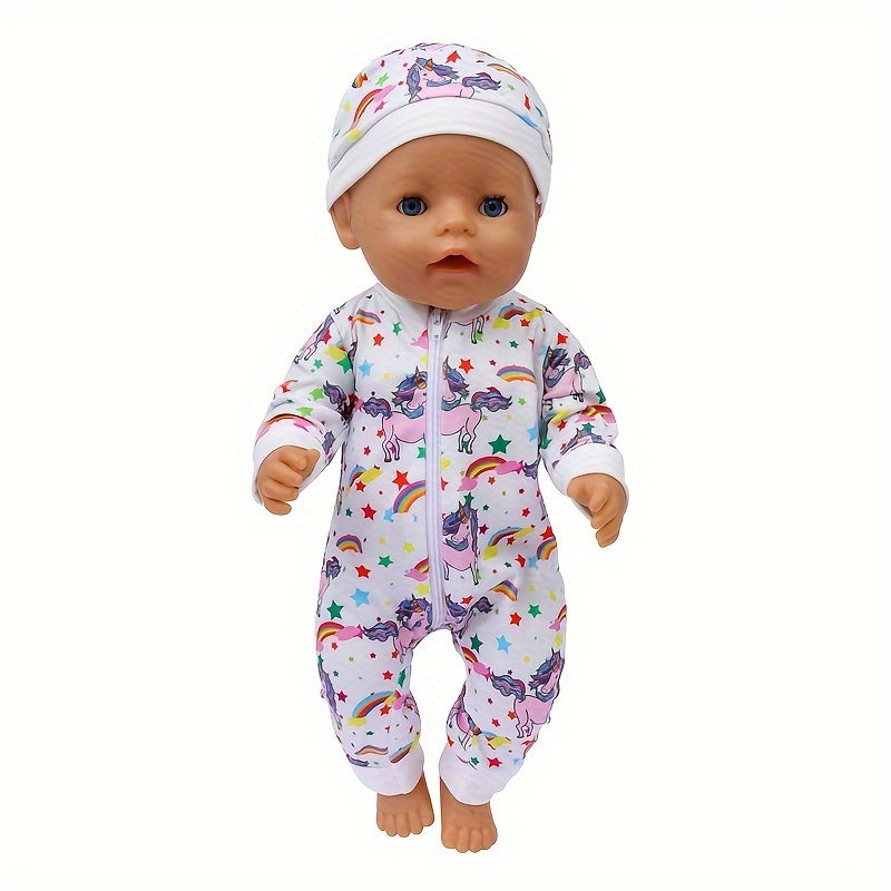 Cartoon Pattern Baby Doll Onesie Outfit for 16-18 Inch and 40 Newborn Dolls