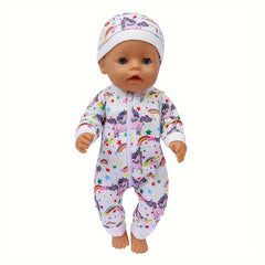 Cartoon Pattern Baby Doll Onesie Outfit for 16-18 Inch and 40 Newborn Dolls