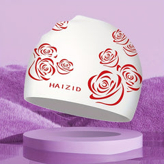Flower Print Swim Cap PU Fabric Waterproof Bathing Cap