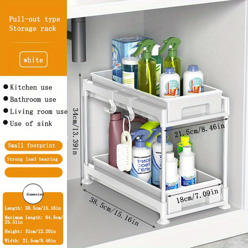 2 Tier Sink Organizer and Storage Rack with Hooks