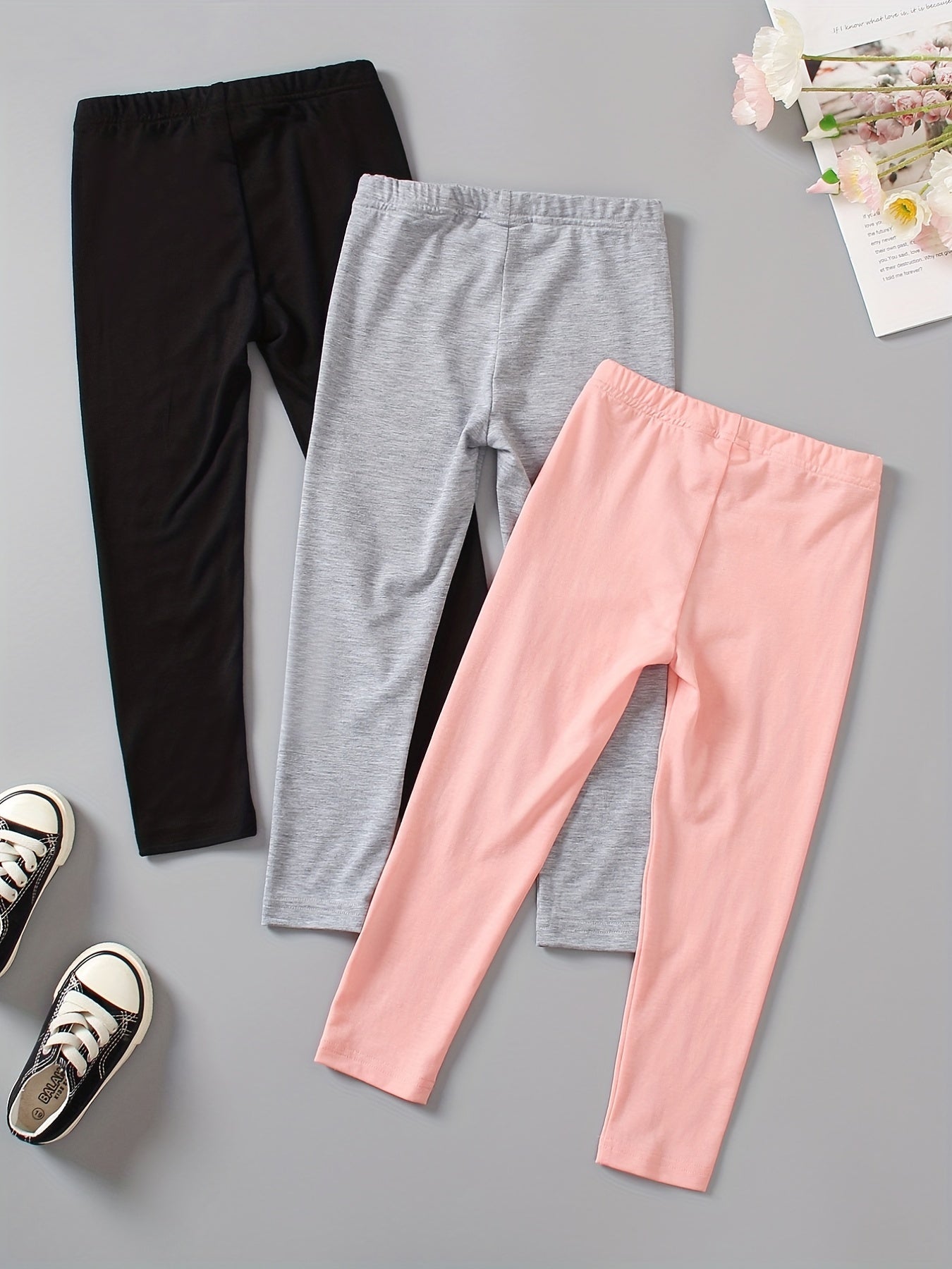 3pcs Girls Cat Print Ankle Pants Set