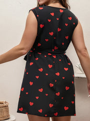  Heart Print Surplice Neck Mini Tank Dress