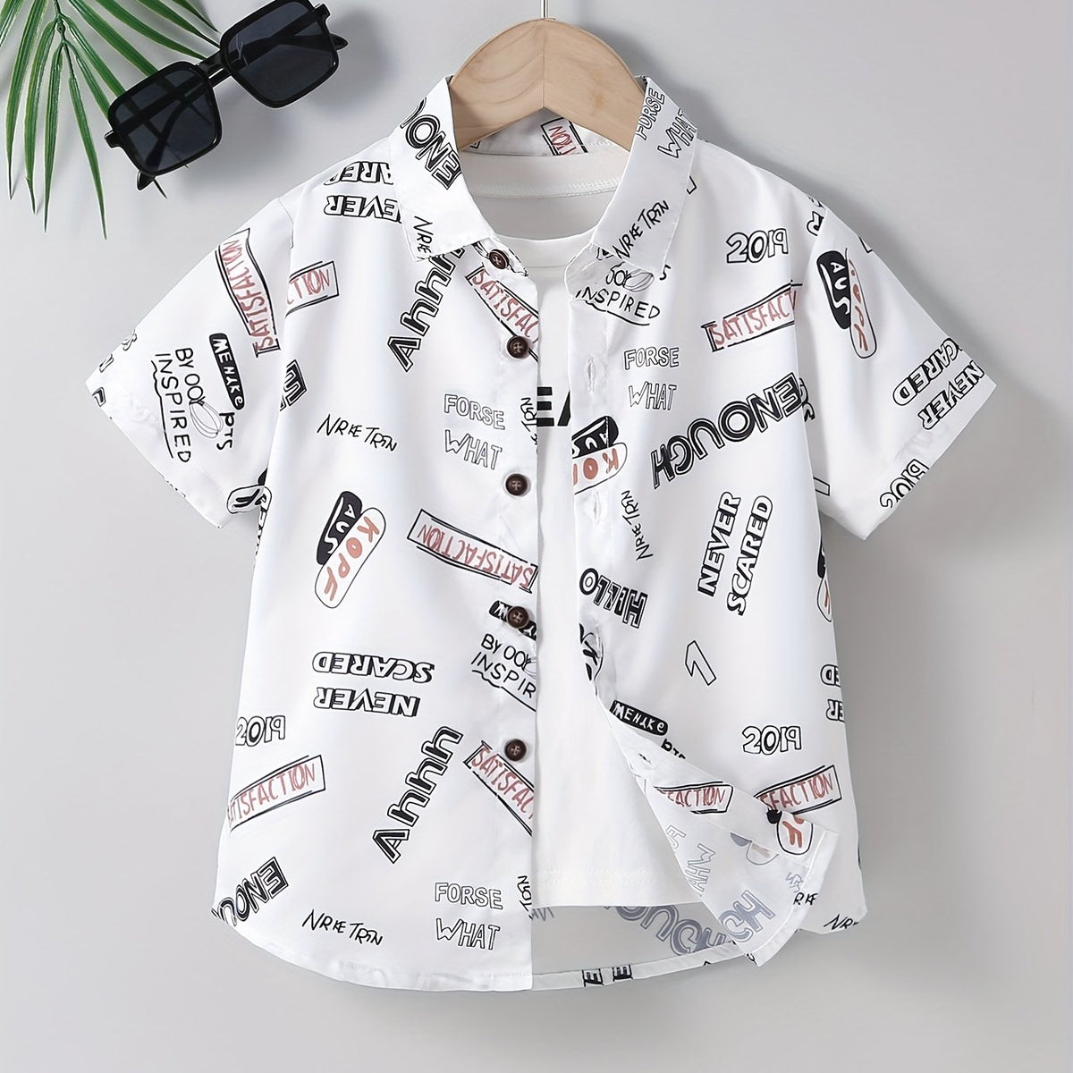 Letter Print Boys Top Lapel Shirt for Summer