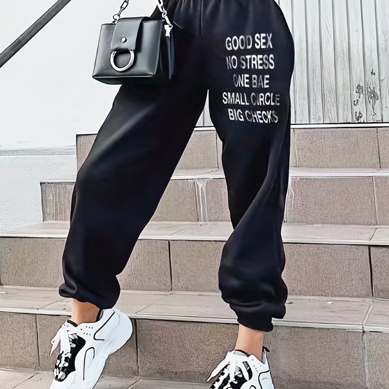  Women's Letter Print High Rise Casual Pants