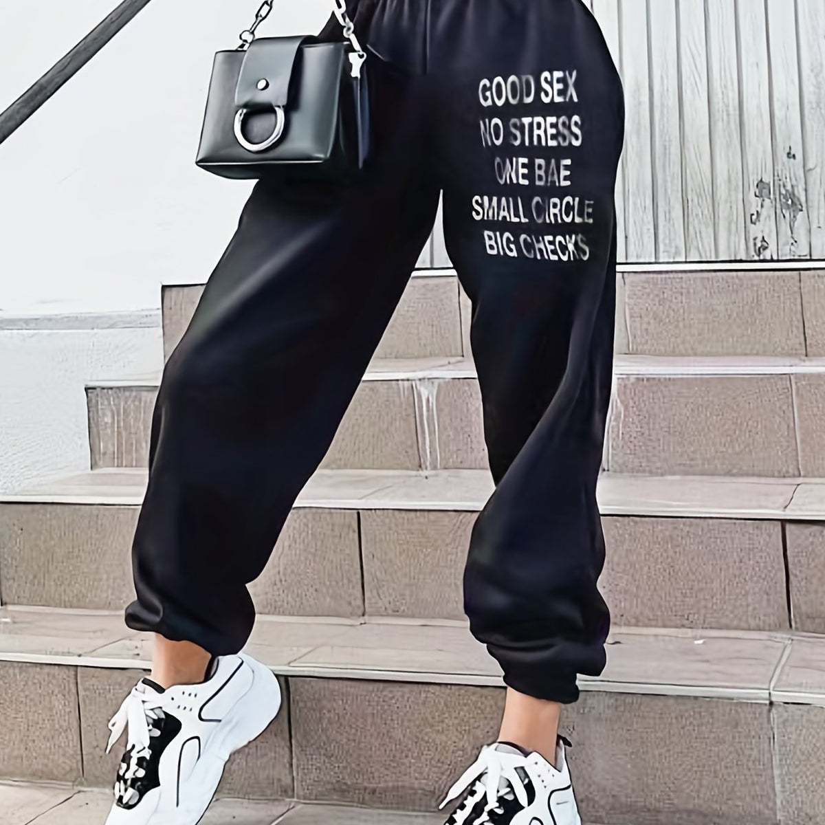  Women's Letter Print High Rise Casual Pants