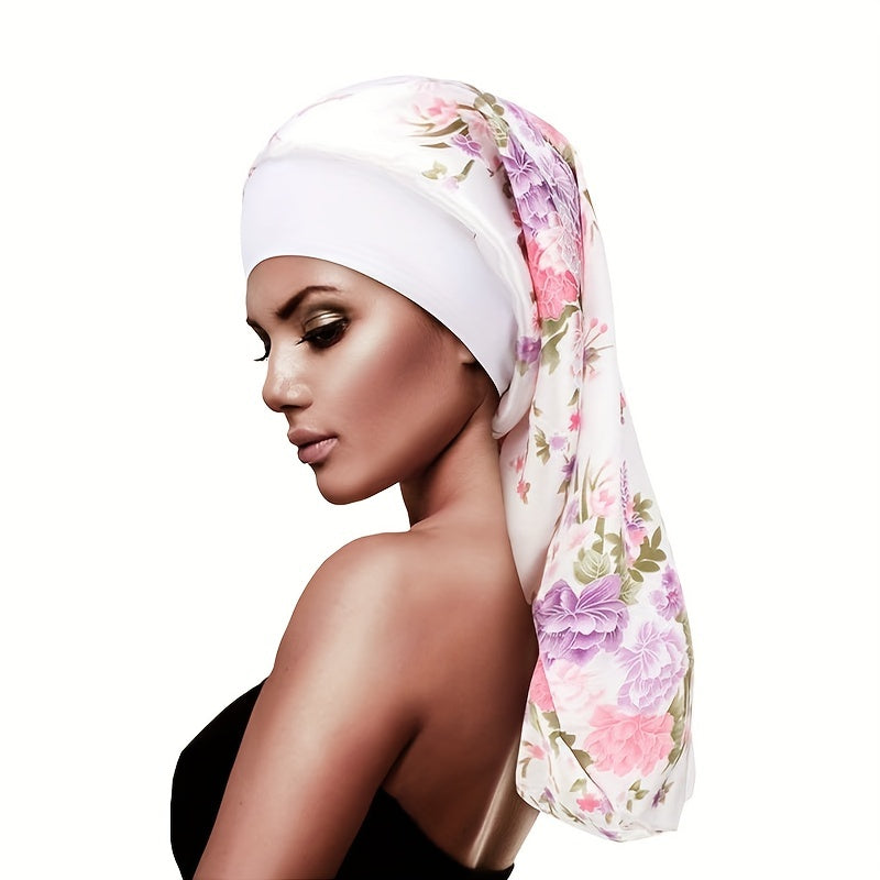 Floral Print Bandana Turban Cap Soft Silk Satin Sleep Cap