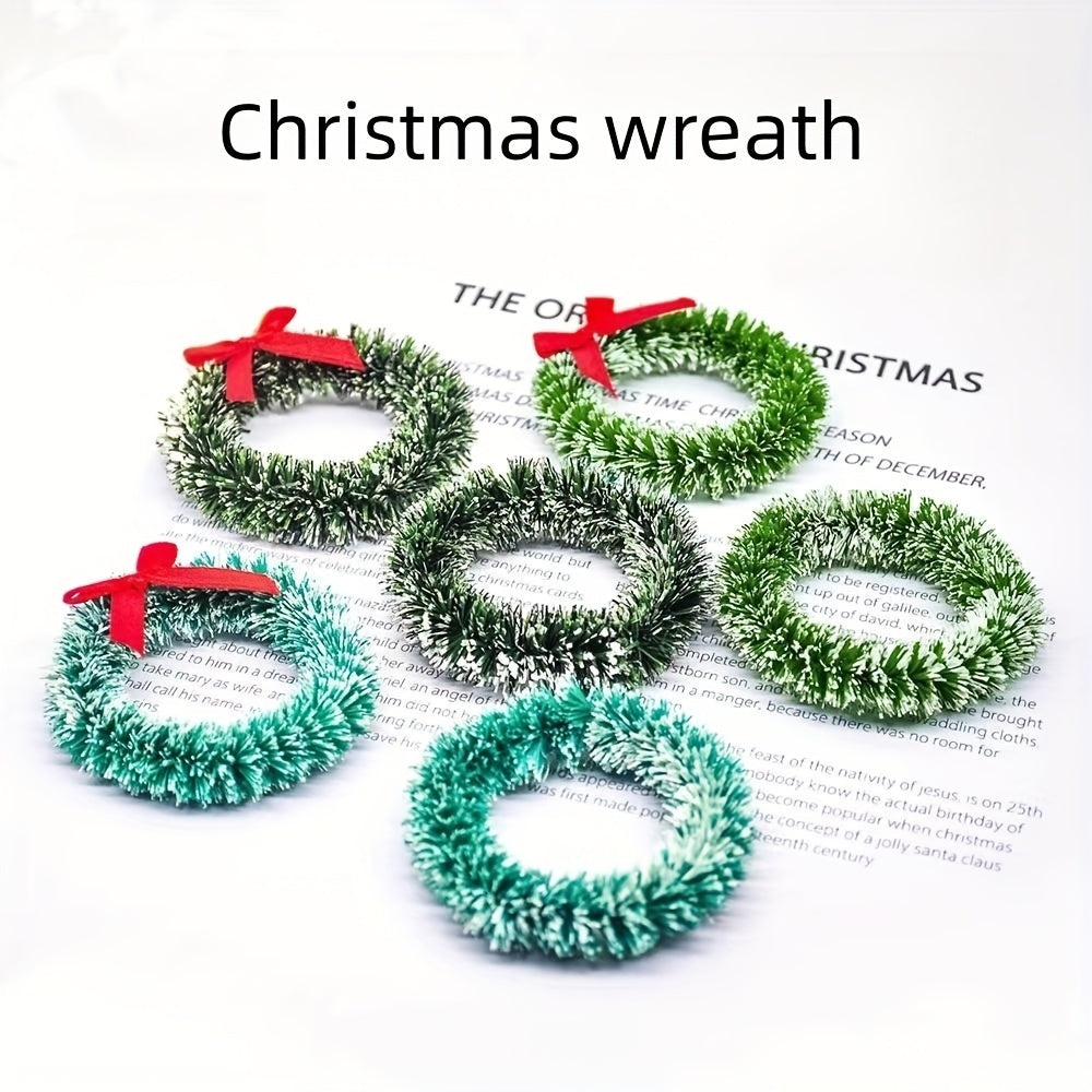 Christmas Wreath Pendant Mini Linen Circle Plastic Strip Artificial Flower