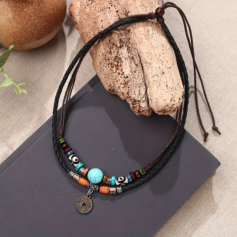 Boho Turquoise PU Leather Coin Necklace Party Favors