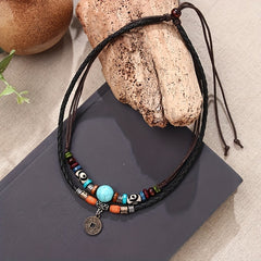 Boho Turquoise PU Leather Coin Necklace Party Favors