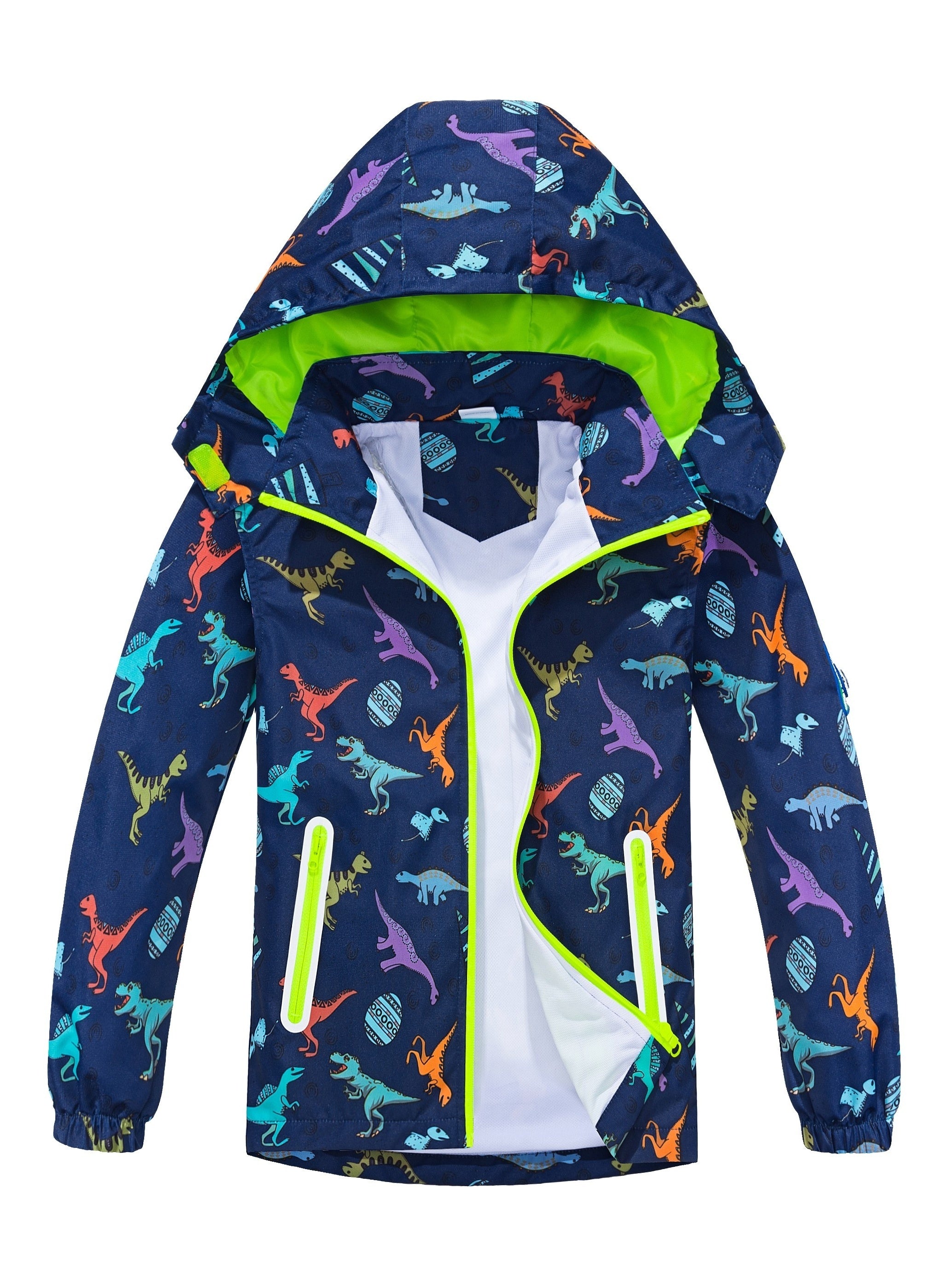 Boys Dinosaur Raincoat Jacket with Removable Hood
