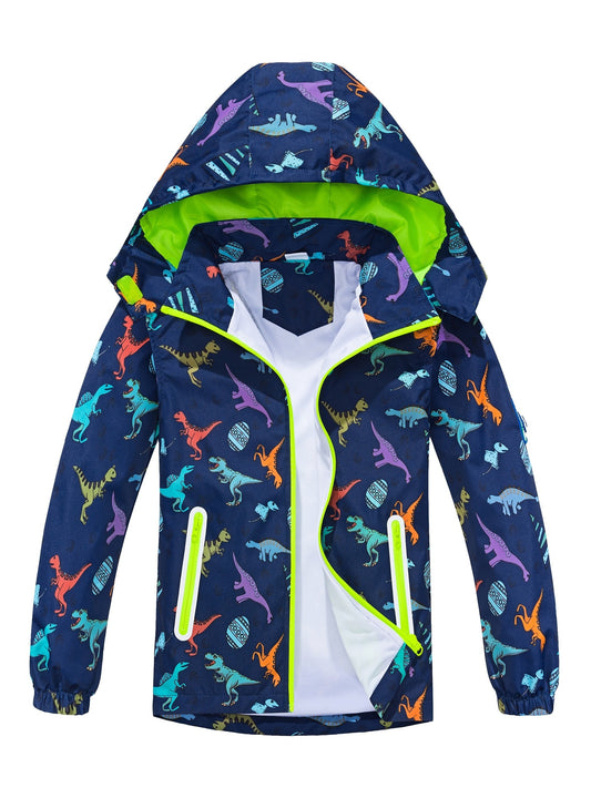 Boys Dinosaur Raincoat Jacket with Removable Hood