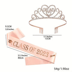 Rhinestone Alloy Tiara Graduation Crown With Belt Senior Year Gift