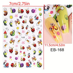 Evil Eye Snake Heart Nail Art Stickers 3D Self Adhesive Flame Animal Nail Decals