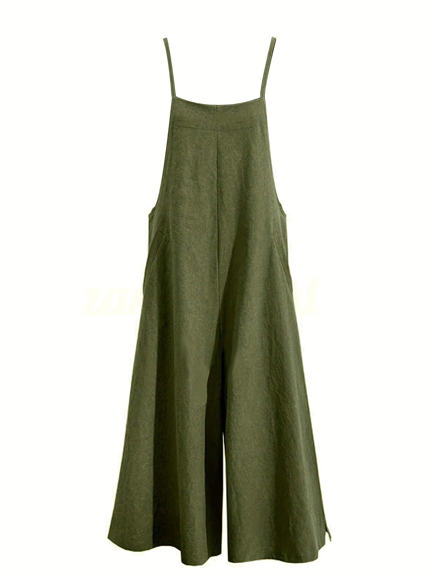 Solid Sleeveless Wide Leg Jumpsuit With Pockets