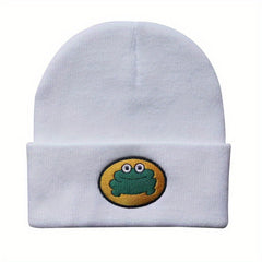 Cartoon Frog Embroidery Beanie Hat Warm Unisex Ski Cap