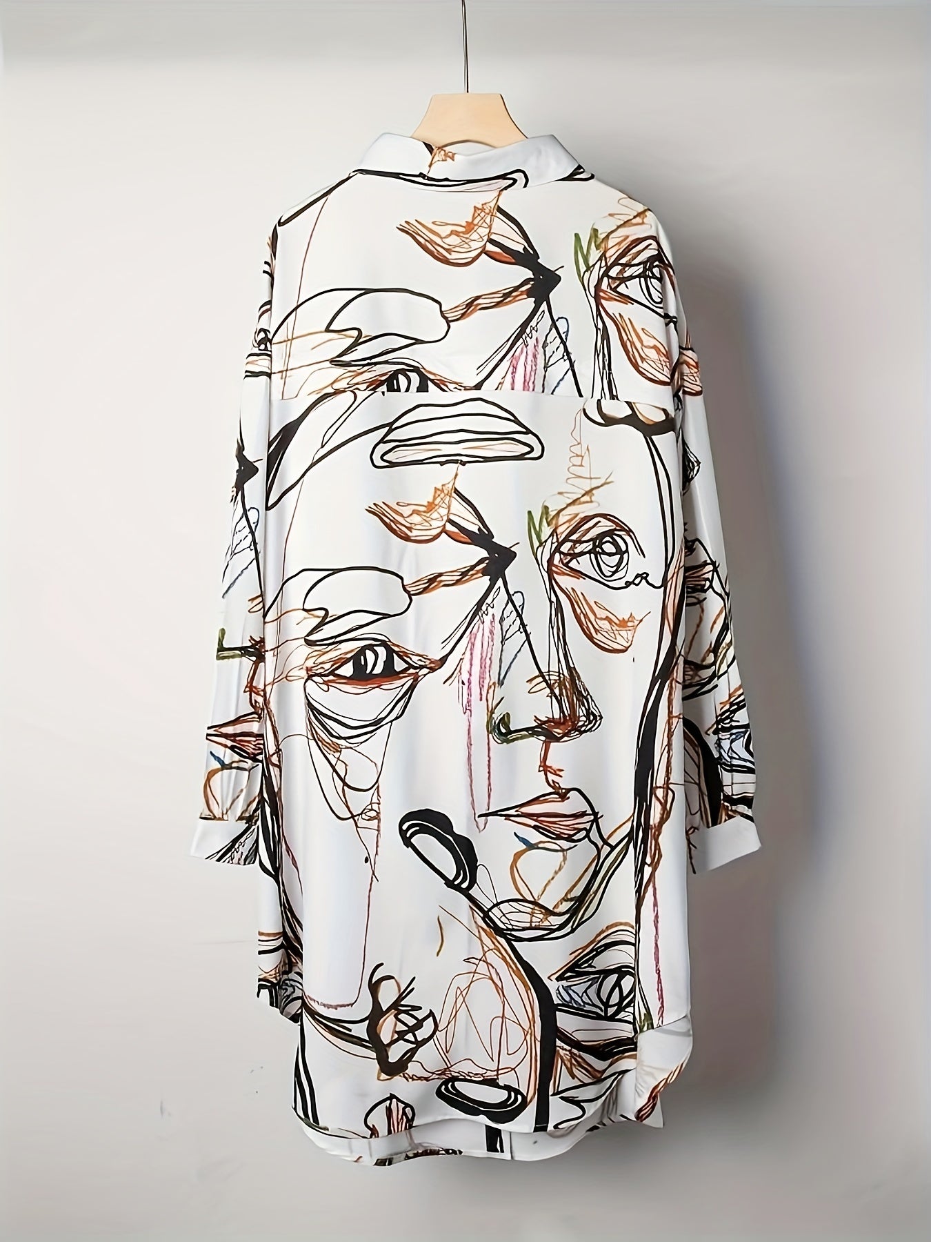  Women's Graffiti Figure Print Long Sleeve Dress