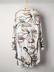  Women's Graffiti Figure Print Long Sleeve Dress