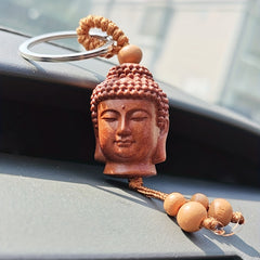 Peach Wood Buddha Head Key Chain Handicraft Carving Wooden Car Pendant