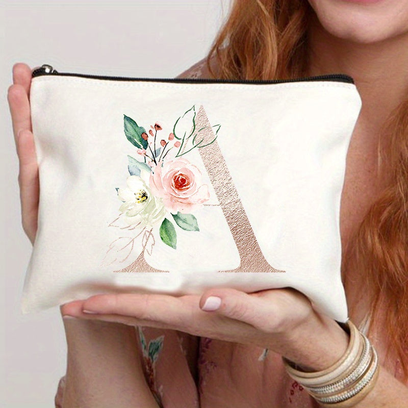 Letter Print Cosmetic Bag for Women - Makeup Case and Toiletries Organizer