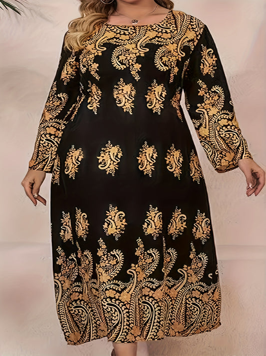  Boho Dress Paisley Print Long Sleeve Maxi Dress