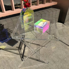 Acrylic Transparent Folding Coffee Table with Storage Shelf