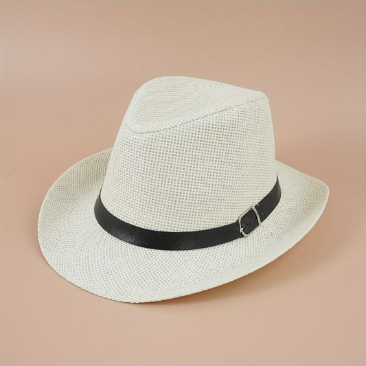 Vintage Belt Decor Cowboy Hats Sunscreen Straw Hat Solid Sun Hat