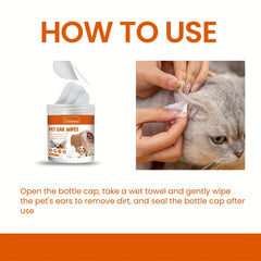 60pcs Pet Ear Cleaning Wipes Dog Ear Mite Removal Odor Proof Cleaning Pads