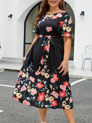  Floral Print Midi Dress With Belt