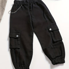 Girls Street Hip Hop Cargo Jogger Pants With Pockets