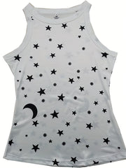 Star Print Tank Top Sleeveless Crew Neck Every Tops Women's