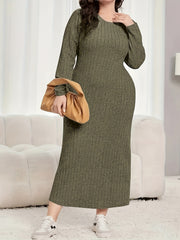  Ribbed Long Sleeve Maxi Dress