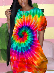  Tie Dye Short Sleeve Round Neck Dress