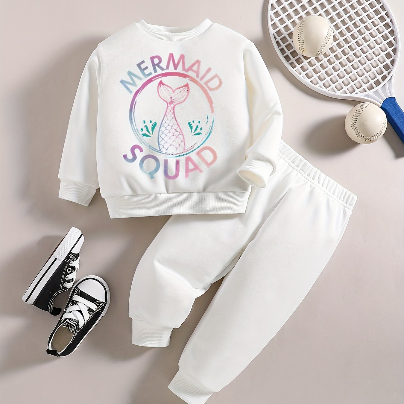 Mermaid Graphic Pullover & Pants Set - Baby Girl Casual Outfit