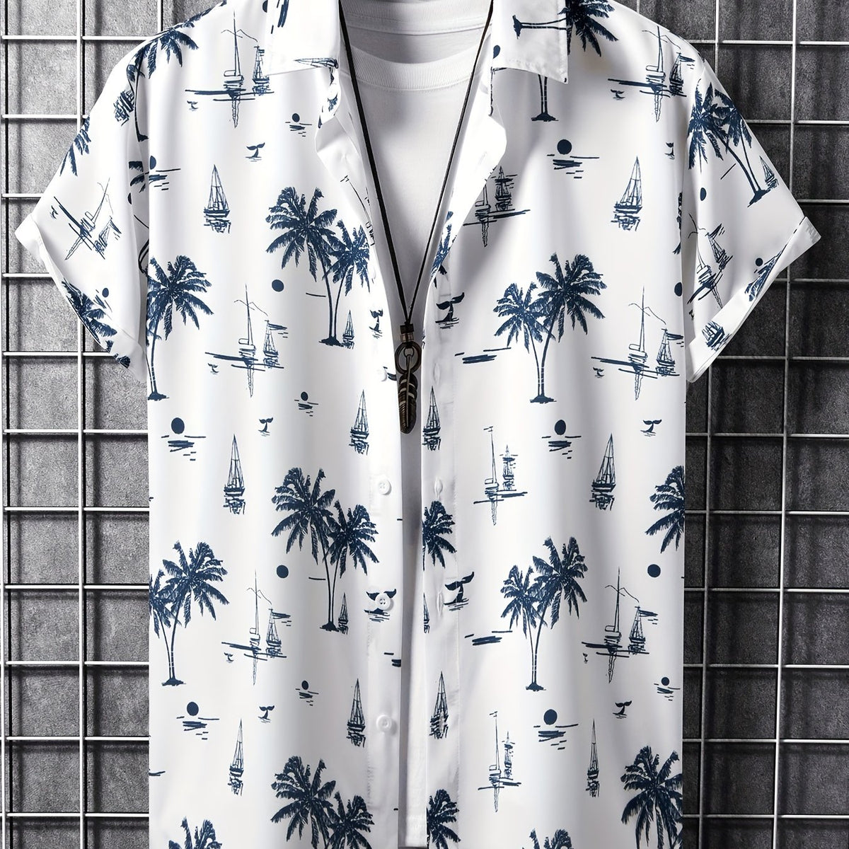 Men's Coconut Tree Hawaiian Shirt - Short Sleeve Button Up