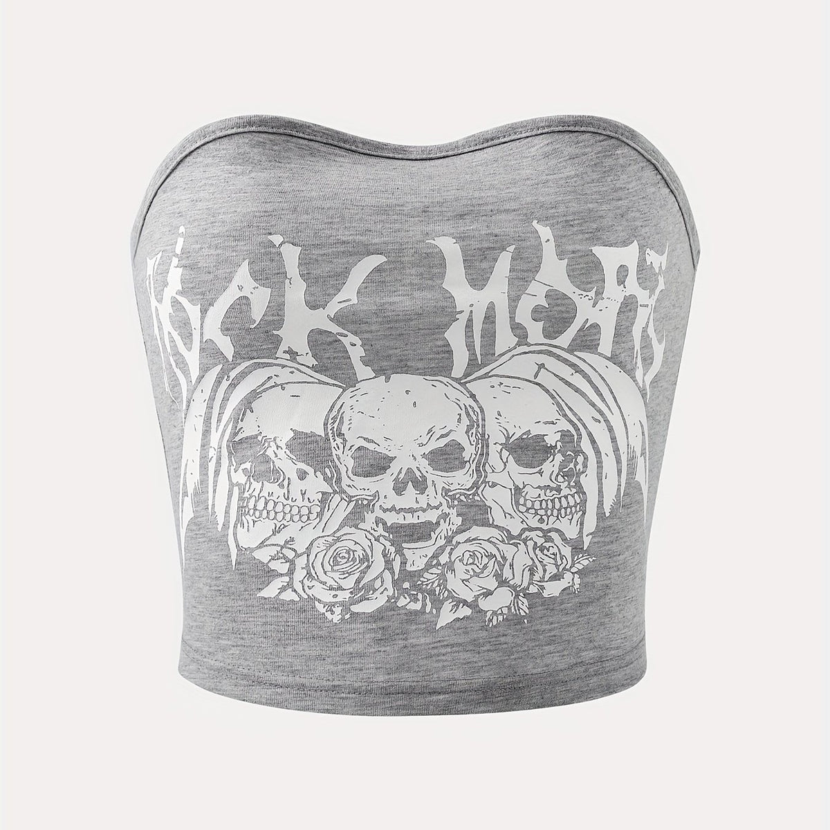 Skull Print Crop Tube Top Y2K Sexy Strapless Top For Summer