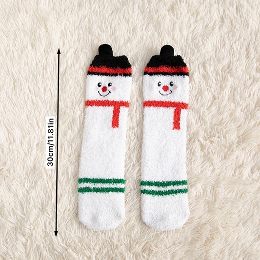 3 Pairs Christmas Fuzzy Socks Winter Warm Velvet Crew Socks