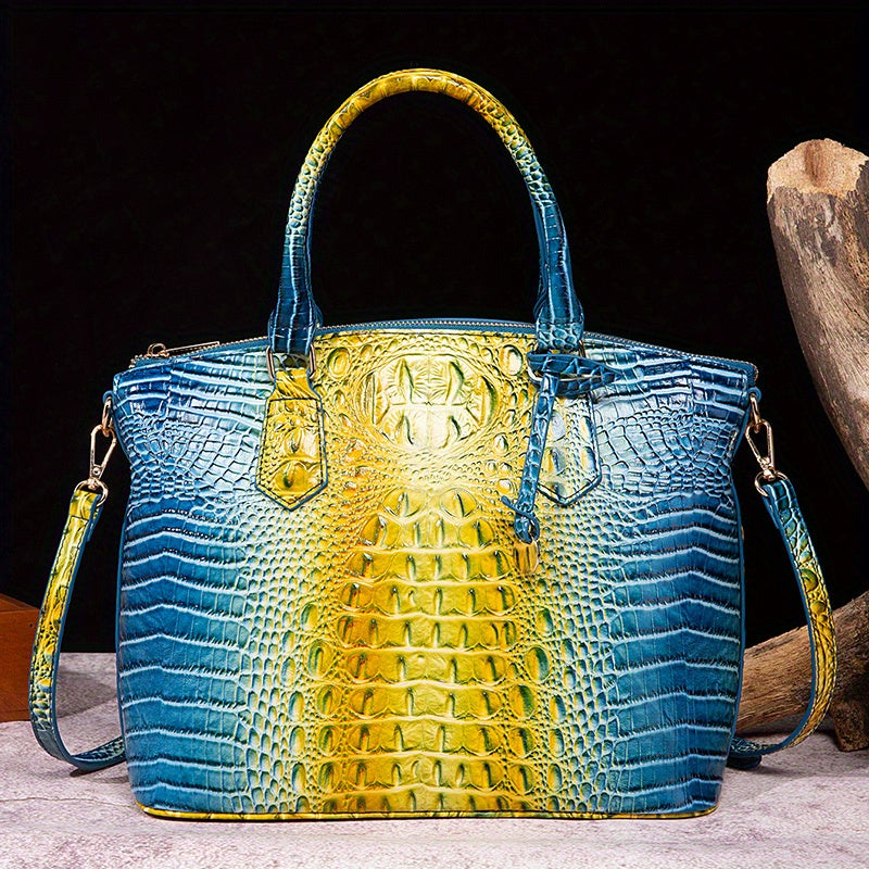 Ombre Croc Embossed Crossbody Bag Classic Style Leather Satchel