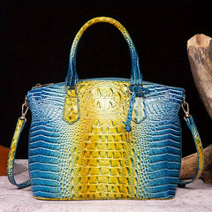 Ombre Croc Embossed Crossbody Bag Classic Style Leather Satchel